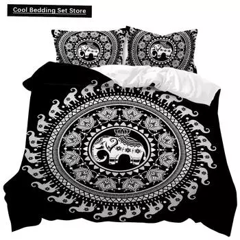 Комплект пододеяльников Mandala Elephant Boho Chic Hippie Twin Постельное белье Mandala Polyester Одеяло для взрослых Double Queen King Size EU single(135x200cm)