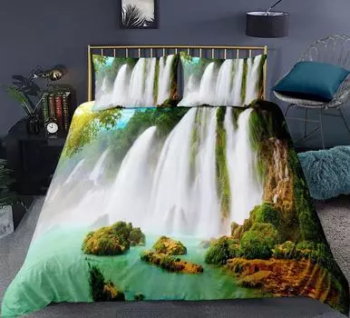 Комплект пододеяльников Nature Waterfall Flowing Down The Rocks Cascade Valley Image Декоративный комплект постельного белья из полиэстера с наволочкой 70x133cm 2pcs
