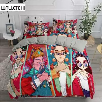 Комплект пододеяльников «Пекинская опера» размера «king/queen», традиционная китайская оперная культура в сочетании с темой современного искусства 135x200cm 2pcs