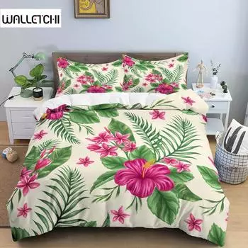 Комплект пододеяльников с цветочным принтом King Size с розовыми цветами и зелеными листьями, пододеяльник для девочки-подростка, микрофибра, цветочная тема, пододеяльник EU single(135x200cm)