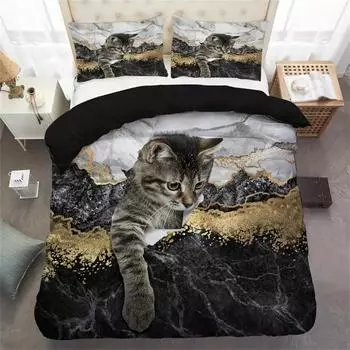 Комплект пододеяльников Whimsical Cat Lover s Duvet Set - Мягкое, дышащее и удобное постельное белье с рисунком в виде кошки и 3D-животных EU Twin(135x200cm)