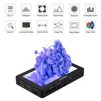 Комплект полевого монитора с диагональю 5,5 дюйма, видеопомощью 3D LUT и солнцезащитным козырьком, поддержка наклона кронштейна, вход и выход 4K HD чёрный