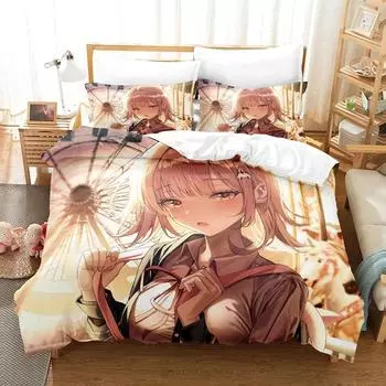 Комплект постельного белья 3D Anime Danganronpa, пододеяльник, одеяло, комплект постельного белья, наволочка, размер King Queen Twin для мальчиков и девочек для взрослых 70x133cm 2pcs