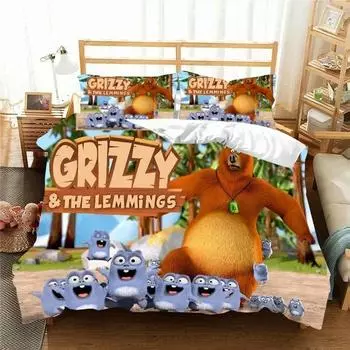 Комплект постельного белья 3D G-Grizzy and The Lemmings, пододеяльник, одеяло, односпальная кровать, двуспальная кровать, для детей, девочек и мальчиков, подарочные простыни 70x133cm 2pcs