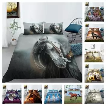 Комплект постельного белья 3D Horse Series с рисунком животных, пододеяльник, наволочка, 2 или 3 предмета, подходит для украшения дома в комнатах для любителей животных Baby 100x135cm