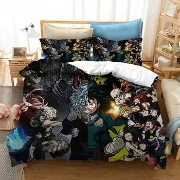 Комплект постельного белья 3D My Hero Academia, пододеяльник, одеяло, комплект постельного белья, наволочка, размер King Queen Twin для мальчиков и девочек для взрослых 135X200cm-2pcs