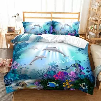 Комплект постельного белья 3D Ocean King Queen Double Full Twin Single Size Комплект постельного белья EU single(135x200cm)