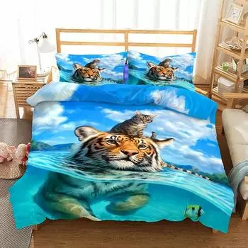 Комплект постельного белья 3D Tigers King Queen Double Full Twin Single Size Комплект постельного белья EU Single 135x200cm