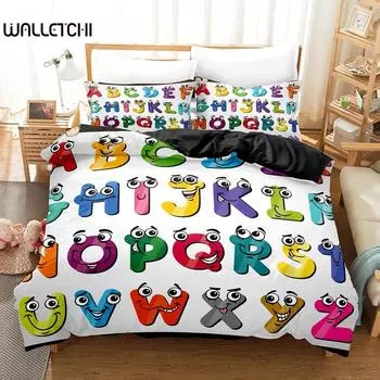 Комплект постельного белья Alphabet Lore Single Twin Full Queen King Size Комплект постельного белья для детей, девочек и мальчиков, комплект постельного белья в стиле аниме EU Single 135x200cm