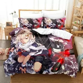 Комплект постельного белья Anime Kantai Collection, пододеяльник, стеганое одеяло, наволочка, одеяло размера king-size, комплект постельного белья для мальчиков и взрослых 70x133cm 2pcs