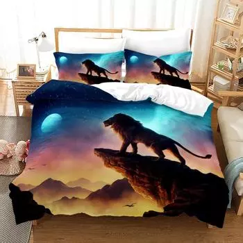 Комплект постельного белья Anime Monster Single Twin Full Queen King Size Animal Tag Lion Wolf Комплект постельного белья для взрослых и детей, пододеяльник US King 264x228cm
