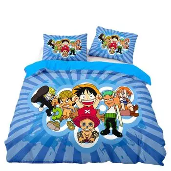 Комплект постельного белья Anime One Piece Luffy, пододеяльник с 3D-печатью, наволочка, костюм для детей, подарок 135x200cm-2pcs