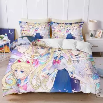 Комплект постельного белья Anime S-Sailor & M-Moon, пододеяльник, одеяло, комплект постельного белья, наволочка, размер King Queen Twin для мальчиков и девочек взрослых 70x133cm 2pcs