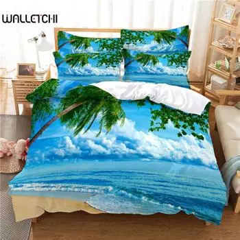 Комплект постельного белья Beach Coconut Tree, комплект пододеяльников, постельное белье с 3D-принтом, комплект постельного белья размера Queen, модный дизайн EU single(135x200cm)
