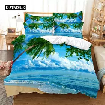 Комплект постельного белья Beach Coconut Tree, комплект пододеяльников, постельное белье с 3D-принтом, комплект постельного белья размера Queen, модный дизайн EU single(135x200cm)