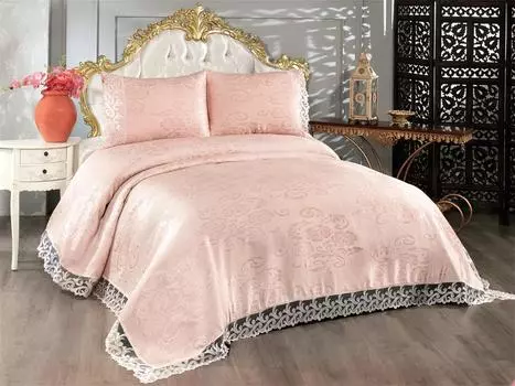 Комплект постельного белья Belins из 3 предметов, Покрывало 250x250 см, Кружево, Двойной размер Розовый