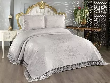 Комплект постельного белья Belins из 3 предметов, Покрывало 250x250 см, Кружево, Двойной размер Серый