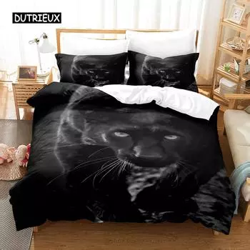 Комплект постельного белья Black Panther King Size Black Leopard для детей и мальчиков Safari Cheetah Animal Theme 2/3 шт. Пододеяльник EU single(135x200cm)