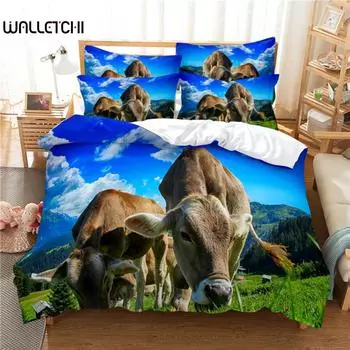 Комплект постельного белья Blue Sky Cow, комплект пододеяльников, комплект постельного белья с 3D-печатью, комплект постельного белья размера Queen, модный дизайн EU single(135x200cm)