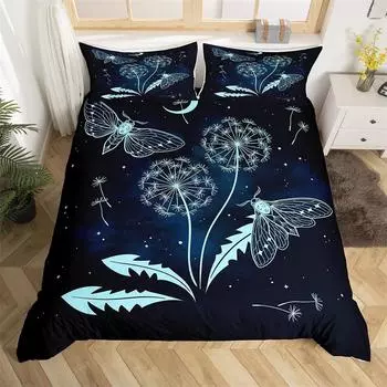 Комплект постельного белья Boho Galaxy Death Moth с изображением одуванчика, пододеяльник Queen для детей, мальчиков и девочек, микрофибра, готический череп на Хэллоуин, пододеяльник EU single(135x200cm)