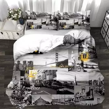 Комплект постельного белья Bridges Modern Architecture 3D King Queen Full Twin Size EU Single 135x200cm