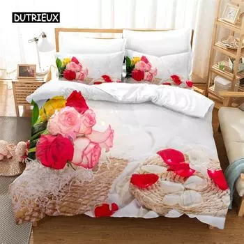 Комплект постельного белья Bright Roses, комплект пододеяльников, постельное белье с 3D-печатью, комплект постельного белья размера Queen, модный дизайн 155x215cm 3pcs