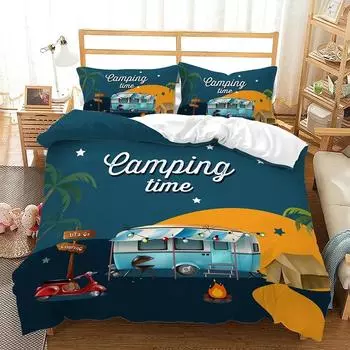 Комплект постельного белья Camper Time Print 3D пододеяльник для кемпинга с мультяшным принтом для кемпинга, размер King, для подростков и взрослых 70x133cm 2pcs