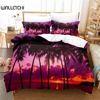 Комплект постельного белья Coconut Tree Beach, комплект пододеяльников, комплект постельного белья с 3D-печатью, комплект постельного белья размера Queen, модный дизайн EU single(135x200cm)