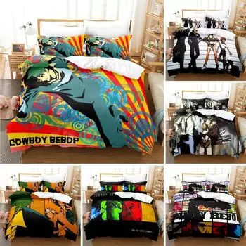 Комплект постельного белья Cowboy Bebop, японское аниме, пододеяльник, двуспальная кровать, двуспальная кровать, размер King Size с наволочкой, домашний текстиль EU Single 135x200cm