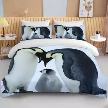 Комплект постельного белья Cute Penguin из 3 предметов, двуспальная кровать размера «king size», пододеяльник из микрофибры или полиэстера, детский комплект постельного белья EU single(135x200cm)