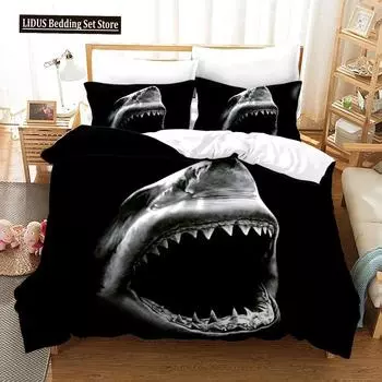 Комплект постельного белья Deep Sea Shark, комплект постельного белья Black Shark, подводный мир, океанская жизнь, комплект одеяла для мальчиков и мужчин, размер Queen Size 70x133cm 2pcs