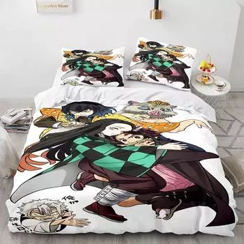 Комплект постельного белья Demon Slayer Single Twin Full Queen King Size Anime Kawaii, комплект постельного белья для детей, пододеяльники, наборы 3D 70x133cm 2pcs