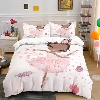 Комплект постельного белья для девочек-балерин King Size, комплект постельного белья для принцессы, микрофибра, покрывало с рисунком «Танцующая девочка с лебедями» EU single(135x200cm)