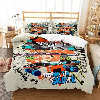 Комплект постельного белья для скейтбординга Born To Skate Athletes Small Single Twin Double Queen King Cal King Size Комплект постельного белья EU single(135x200cm)