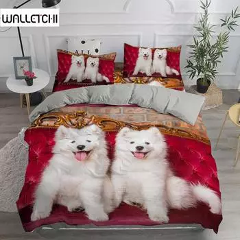 Комплект постельного белья для собак King Size с милым самоедом и улыбающимся ангелом, комплект постельного белья для детей и подростков, девочек, милый щенок, полиэстеровое одеяло EU single(135x200cm)