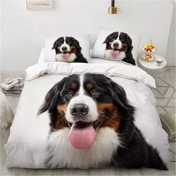 Комплект постельного белья для собак 3D Queen Bedding Duvet Cover Set Bedding Bed Cover Cotton Queen Bed Cover Set Bed Set Bedding EU single(135x200cm)&set