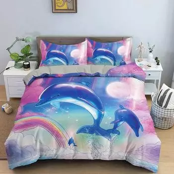 Комплект постельного белья Dolphin для мальчиков и девочек, двуспальный, пододеяльник, наволочка, детская, взрослая, мода, домашний текстиль 70x133cm 2pcs