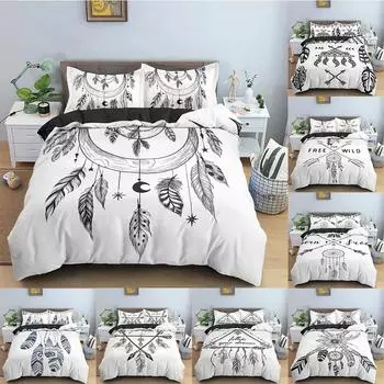 Комплект постельного белья Dreamcatcher с рисунком перьев, пододеяльник, покрывало, односпальное, двуспальное, с наволочкой EU Single 135x200cm
