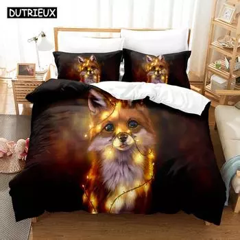 Комплект постельного белья Fantasy Fox с 3D-печатью, пододеяльник с наволочкой, двуспальная кровать, односпальная кровать размера King EU single(135x200cm)