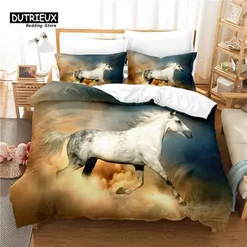 Комплект постельного белья Fine Horse, комплект из 3 пододеяльников, мягкий, удобный, дышащий пододеяльник, для декора спальни и гостевой комнаты US Queen(228x228cm)