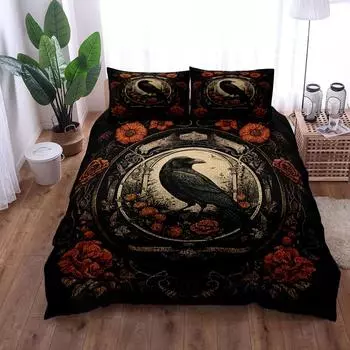Комплект постельного белья Floral Garden Gothic Raven King Queen Double Full Twin Single Size 140x200cm