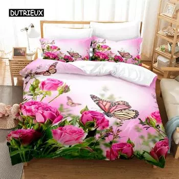 Комплект постельного белья Flower Butterfly, пододеяльник, комплект постельного белья с 3D-печатью, комплект постельного белья размера Queen, модный дизайн EU single(135x200cm)