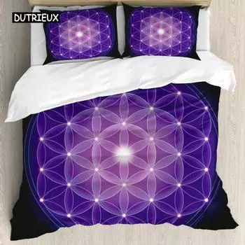 Комплект постельного белья Flower of Life, темно-синий, размера Queen, с геометрическим принтом звезд, комплект постельного белья из 2/3 предметов, пододеяльник для детей подростков и взрослых EU single(135x200cm)