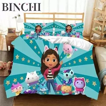 Комплект постельного белья Gabbys D-Dollhouse, пододеяльник, одеяло, односпальная кровать, двуспальная кровать, для мальчиков, девочек, мальчиков, подарок, комплект постельного белья размера «king size» EU single(135x200cm)