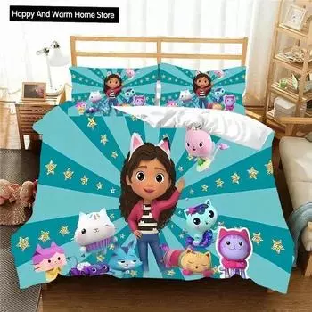 Комплект постельного белья Gabbys D-Dollhouse, пододеяльник, одеяло, односпальная кровать, двуспальная кровать, для мальчиков, девочек, мальчиков, подарок, комплект постельного белья размера «king size» EU single(135x200cm)