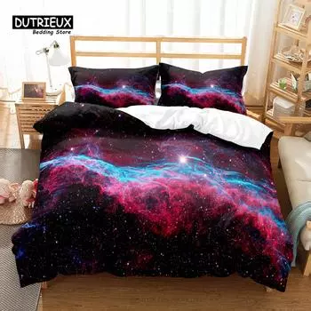 Комплект постельного белья Galaxy, комплект постельного белья Starry Sky, комплект постельного белья Universer Outer Space Theme, односпальный, двуспальный, для мальчиков-подростков EU single(135x200cm)