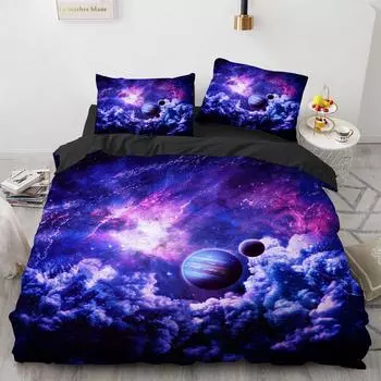 Комплект постельного белья Galaxy, космический романтический волшебный полиэстеровый чехол для детей, мальчиков и девочек, комплект постельного белья размера King Size с наволочкой 70x133cm 2pcs