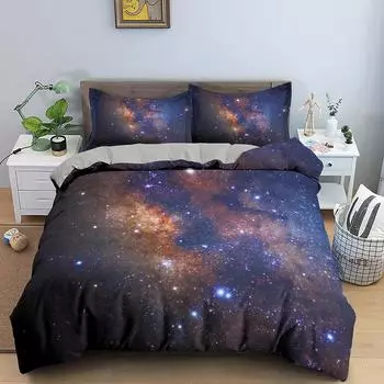 Комплект постельного белья Galaxy, односпальный, двуспальный, размера King Queen, 2/3 шт., комплект постельного белья, тематика «Вселенная, космос», одеяло для детей 70x133cm 2pcs