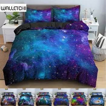 Комплект постельного белья Galaxy Space 3D Universe, пододеяльник, психоделический пододеяльник с молнией, комплекты двойного одеяла Queen, подарки для детей EU single(135x200cm)