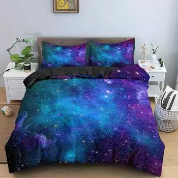 Комплект постельного белья Galaxy Space 3D Universe Пододеяльник Психоделический пододеяльник с застежкой-молнией Queen Double Полиэстеровый пододеяльник для детей EU single(135x200cm)